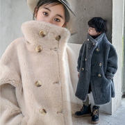 韩国童装2022冬季100%羊毛儿童，皮草全羊毛，大翻领短款长款大衣