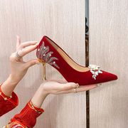 红色高跟鞋婚鞋新娘鞋女中式秀禾服结婚鞋小众高级感不累脚