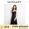 iammix27黑色v领吊带裙，女春夏高腰显瘦内搭打底露背无袖连衣裙女