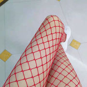 红色渔网袜女夏季大中小网眼，防勾丝镂空糖果，色减龄美腿性感连裤袜