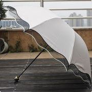 韩版三折叠超大纯色黑胶蕾丝防紫外线防晒铅笔伞晴雨伞太阳伞洋伞