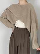 秋季针织披肩女短款蝙蝠袖上衣外搭设计感慵懒风长袖套头毛衣罩衫