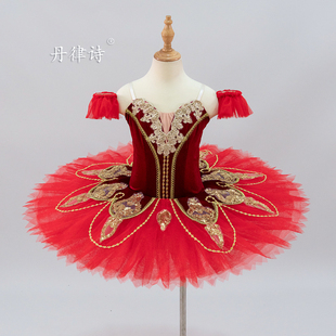 丹律诗红色唐吉诃德芭蕾舞tutu裙，欧式风比赛演出服桃李杯艺考儿童