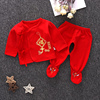 婴儿满月服新生儿红色春夏季男女宝宝纯棉，0-2月1初生和尚衣服套装