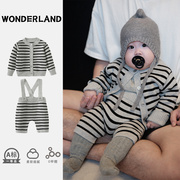 婴儿衣服春秋款背带裤套装，宝宝针织连体衣，春装洋气外套婴幼儿毛衣