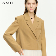 Amii通勤西装女款2023春秋季短款上衣外套双排扣小西服气质