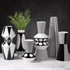 黑白条纹陶瓷花瓶花器工艺品，摆件创意简约外贸软装饰品定制