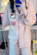 HelloKitty格子睡衣女纯棉春秋款ins日系少女长袖开衫家居服套装