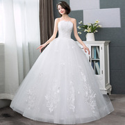 婚纱2022礼服齐地蕾丝，公主梦幻白色新娘抹胸，花朵齐地轻简约