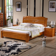 全实木水曲柳床1.8米现代中式双人床，高箱储物婚床主卧全实木家具