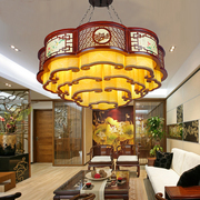 现代中式大吊灯实木客厅餐厅，仿古羊皮吸顶灯茶楼酒店包厢工程灯具