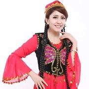 新疆舞蹈服女成人马甲维吾尔族手工绣花民族风亮片演出服短款马夹
