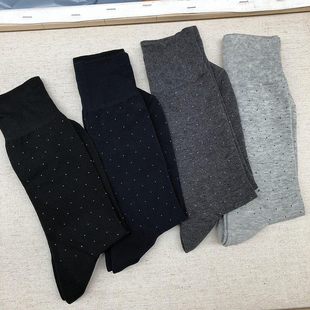 外贸出口蓝色黑色小点点商务正装深色绅士袜长筒袜纯棉男袜