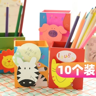 韩国文具 可爱卡通动物收纳盒 创意多功能木质笔筒 桌面笔桶