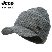 jeep男士冬季帽子双层加厚鸭舌帽爸爸，爷爷中老年老人针织毛线帽