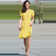 欧洲站凯特王妃明星同款女装夏季气质高级感柠檬黄衬衫连衣裙