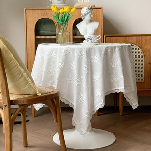 法式复古轻奢田园风白色，蕾丝布ins风餐桌圆桌，桌布盖布日系茶几布