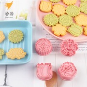 花朵玫瑰饼干模具3D立体翻糖烘焙曲奇塑料按压式切模花瓣郁金香