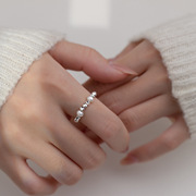 纯银珍珠拼接戒指气质自律小众设计高级感食指ins风时尚指环尾戒