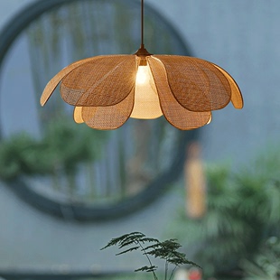 茶室吊灯日式禅意民宿客厅卧室编织花瓣复古创意个性艺术新中式灯