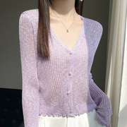 紫色冰丝针织防晒开衫，女薄款空调衫披肩，夏季吊带连衣裙外搭小罩衫