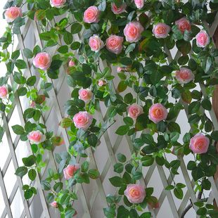 仿真月季花藤条花墙绿植假花塑料花空调管道美化墙壁藤蔓装饰遮挡