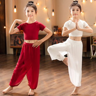 白色亲子雪纺瑜伽服女童舞蹈，运动健身体操少儿童，练功表演服套装