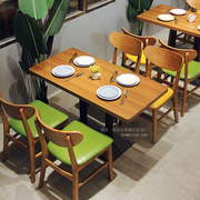 简约奶茶店甜品店餐桌椅咖啡厅，西餐厅披萨寿司，餐饮店实木桌椅组合