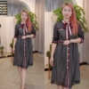设计总监然姐JESSIE高腰显瘦长袖飘带领秋季新品黑色连衣裙女