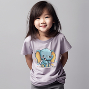 儿童短袖T恤可爱卡通大象图案男童夏装纯棉半袖女童宝宝紫色t童装