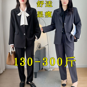 大码正肩西装套装女灰色职业，正装200斤胖mm西服外套面试休闲高级3