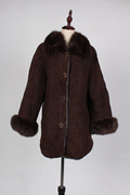 PT16-00212古着vintage狐毛领羊毛皮毛一体复古风秋冬季皮衣外套
