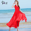 红色雪纺连衣裙女2024夏长款海边度假沙滩裙波西米亚大摆长裙