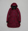 冬春秋通勤女紫红色连帽立领单排扣修身中长款羊毛呢大衣