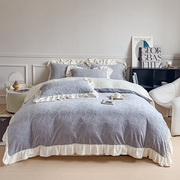 冬季珊瑚绒床上四件套加绒加厚保暖床单款法兰绒纯色床笠被套床品