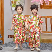 儿童汉服中式夏季国风，六一演出服唐装套装，东北大花女童古装表演服