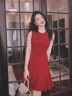 icicle之禾赫本风红色，无袖小短裙女2024年夏季法式连衣裙