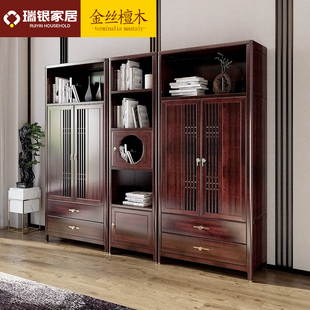 新中式书柜置物架全实木，落地书架书橱，轻奢带门书柜书台组合储物柜