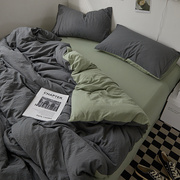 简约拼色四件套夏季床上三件套宿舍床单被套纯色床笠被罩床品套件