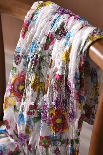 自然褶皱工艺真丝围巾，女长方形气质印花桑蚕丝丝巾