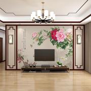 8d中式牡丹花鸟壁纸电视背景墙壁画沙发卧室书法墙纸无缝定制墙布