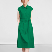 绿色连衣裙高端大牌女装2023夏法式衬衫纯棉大码遮肉显瘦裙子