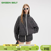 greenbelt夏季运动套装，女2023长袖，连帽外套短裤女满印两件套