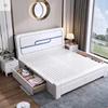 现代简约全实木床1.8米主卧白色，烤漆1.5米双人床，橡木高箱储物婚床