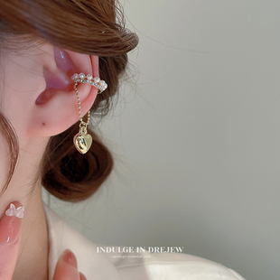 DREJEW珍珠爱心耳夹耳骨夹设计感女夏季网红时尚个性无耳洞耳饰