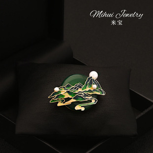 中式美学画里江南祖母绿玛瑙胸花气质优雅淡水珍珠西装外套搭配饰