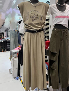 韩国东大门2024设计感抽绳字母印花背心T恤衫+半身裙套装裙女