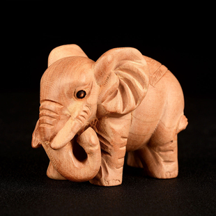 桃木大象摆件木雕桃木象实木大象一对摆设手把件创意个性礼物