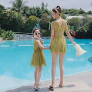 家庭亲子泳衣母女连体裙式公主女童女孩可爱游泳衣沙滩泳装