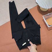 薄软冰丝纯黑色破洞牛仔裤，女夏季2024年小个子，紧身显瘦小脚裤